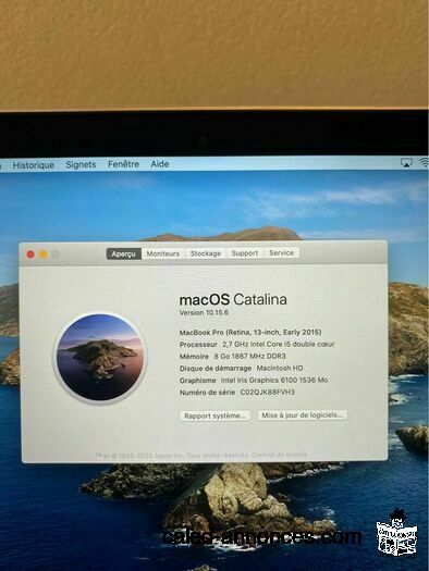 MacBook Pro Retina 13 Année 2015 OS X Catalina.